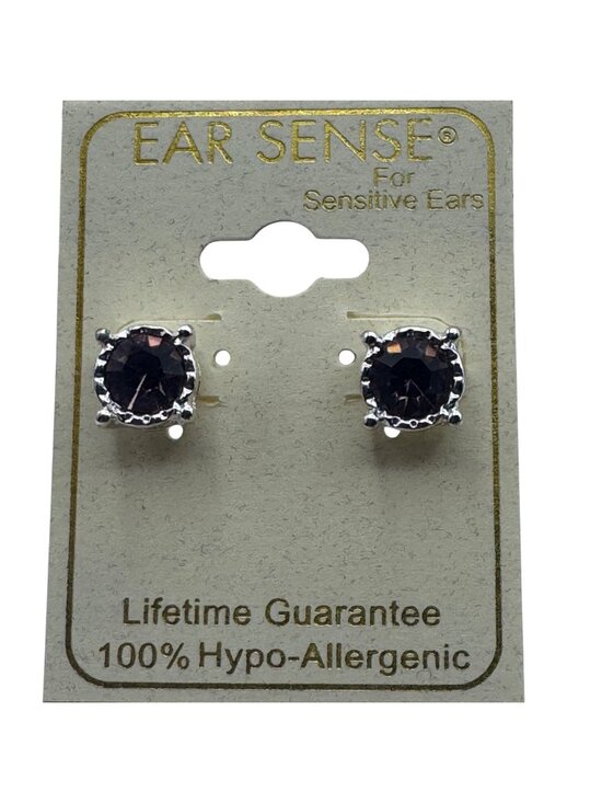 Ear Sense Jewelry - Ear Sense Stud Earrings Silver Tone Amethyst Hypoallergenic For Sensitive Ears